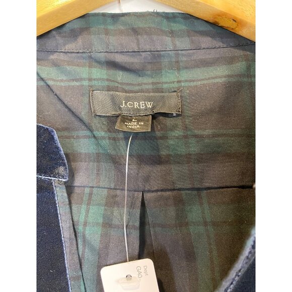 J. Crew Velvet Trimmed V Neck Tunic Black Watch Tartan Plaid Size Large New - Picture 5 of 8